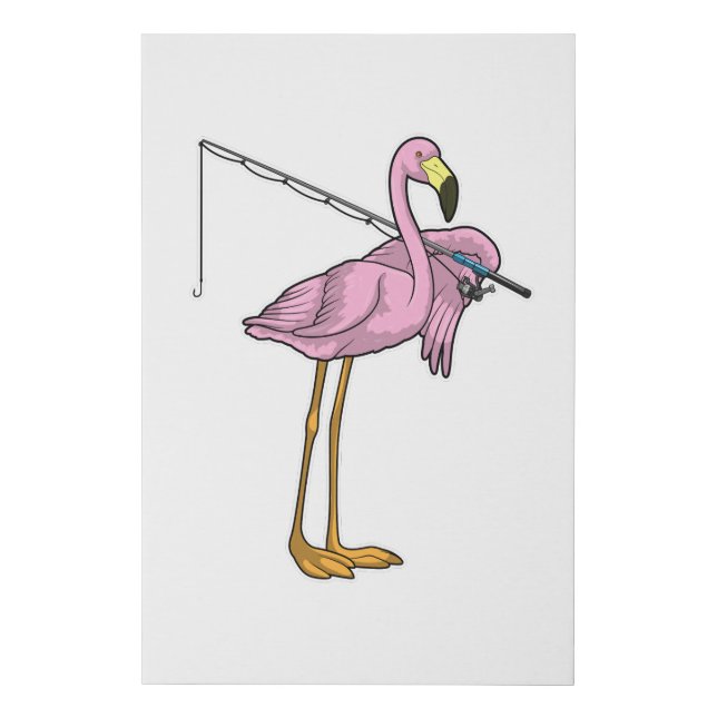 Flamingo Fishing Fisher Fishing rod Faux Canvas Print (Front)