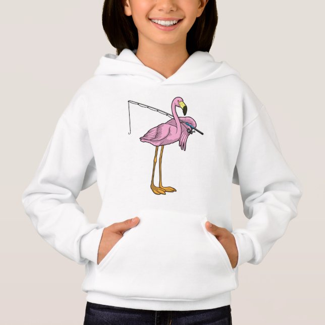 Flamingo Fishing Fisher Fishing rod Hoodie (Front)