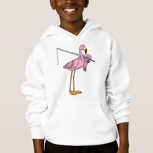 Flamingo Fishing Fisher Fishing rod Hoodie (Front)
