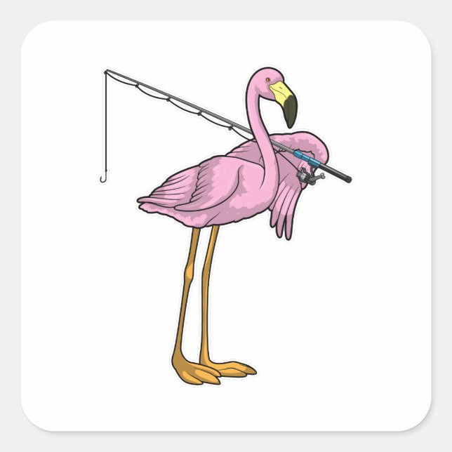Flamingo Fishing Fisher Fishing rod Square Sticker (Front)