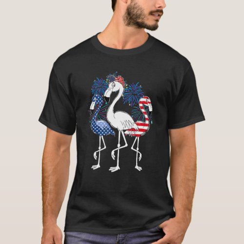 Flamingo Flamerica American Flag Patriotic 4th Of  T_Shirt