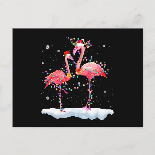 Flamingo  Flamingo Christmas Tree Santa Hat Xmas Announcement Postcard