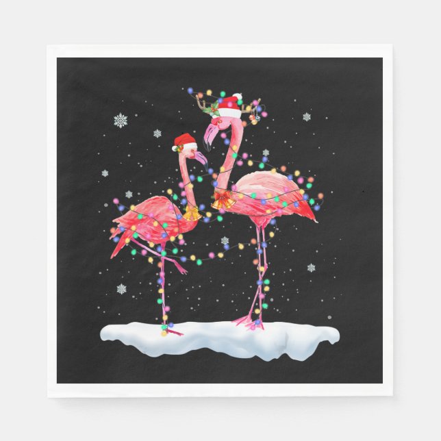 Flamingo | Flamingo Christmas Tree Santa Hat Xmas Napkins (Front)