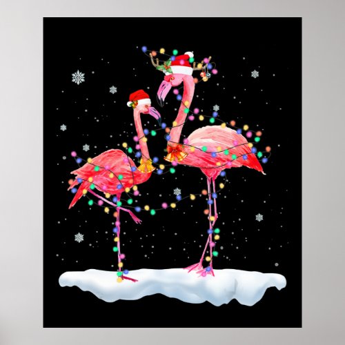 Flamingo  Flamingo Christmas Tree Santa Hat Xmas Poster