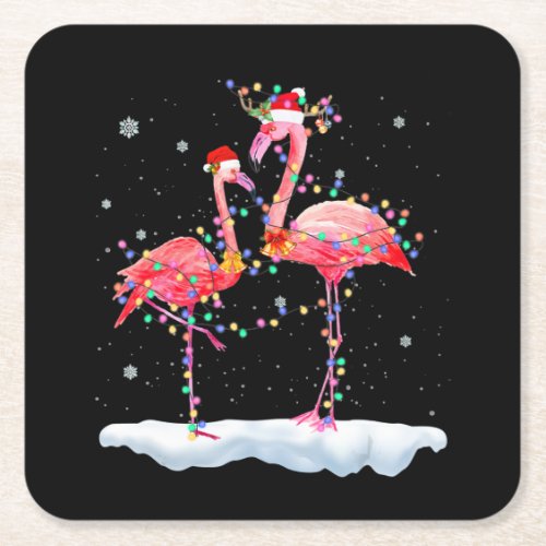 Flamingo  Flamingo Christmas Tree Santa Hat Xmas Square Paper Coaster