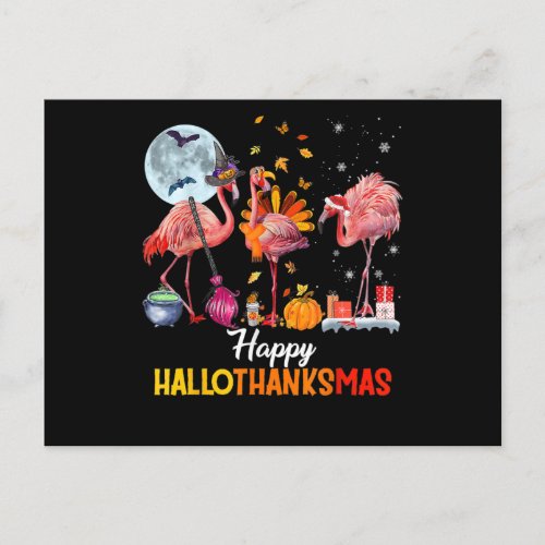 Flamingo  Flamingo Halloween And Merry Christmas Announcement Postcard