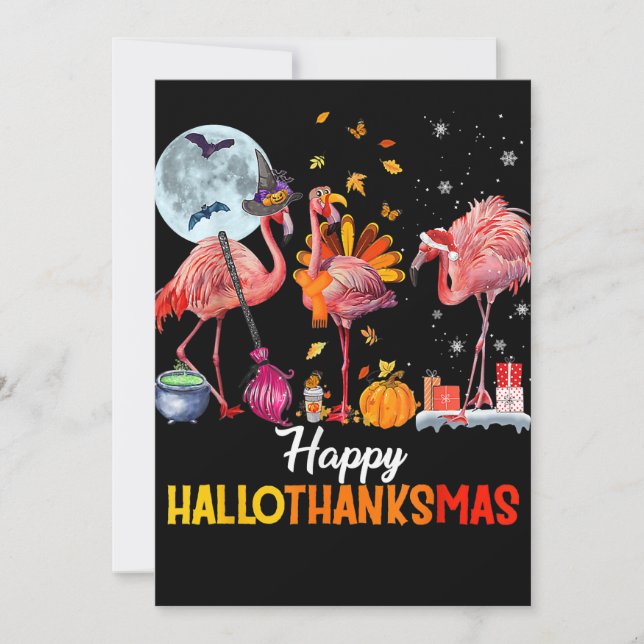 Flamingo | Flamingo Halloween And Merry Christmas Holiday Card (Front)