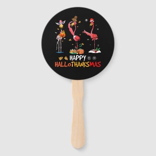 Flamingo Flamingo Happy HalloThanksmas Hand Fan