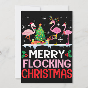 Flamingo Flamingo Noel Hats Dancing On Snow Holiday Card