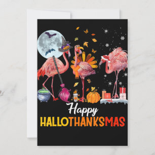 Flamingo Flamingo Thanksgiving Halloween Christmas Holiday Card