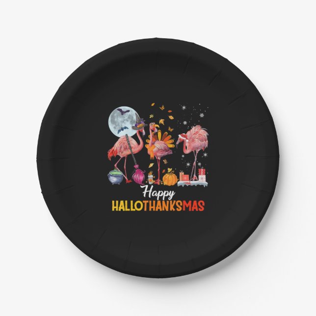 Flamingo|Flamingo Thanksgiving Halloween Christmas Paper Plates (Front)