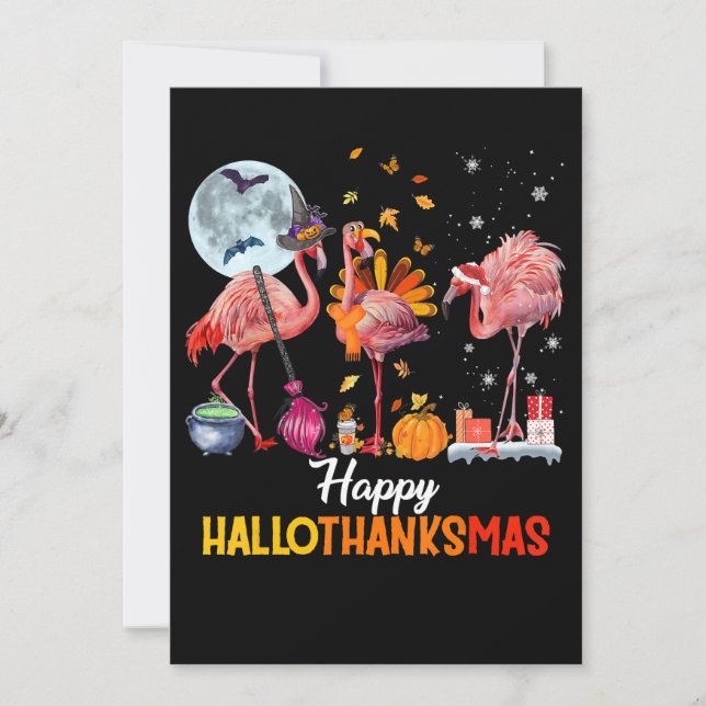 Flamingo|Flamingo Thanksgiving Halloween Christmas Thank You Card (Front)