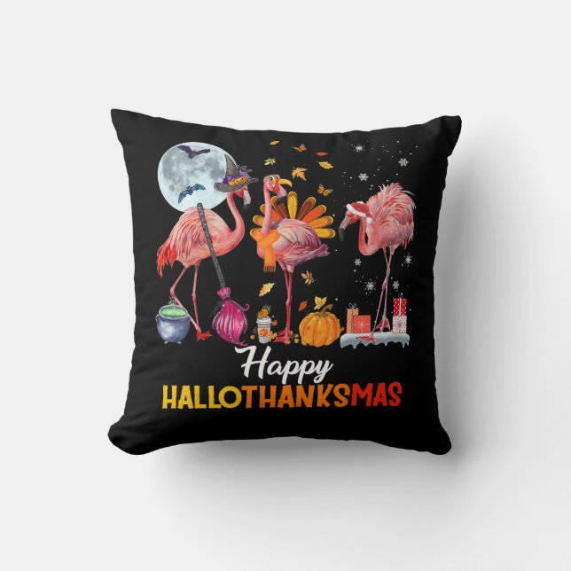 Flamingo|Flamingo Thanksgiving Halloween Christmas Throw Pillow (Front)