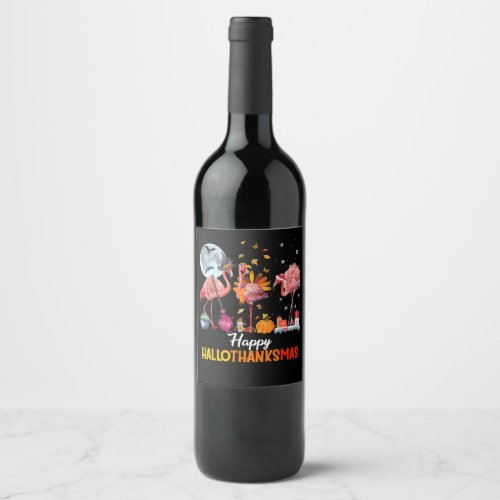 FlamingoFlamingo Thanksgiving Halloween Christmas Wine Label