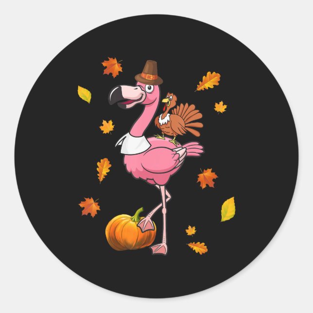 Flamingo | Flamingo Thanksgiving Halloween Classic Round Sticker (Front)