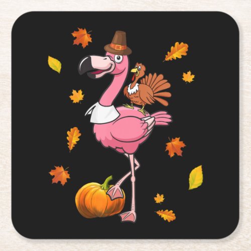 Flamingo  Flamingo Thanksgiving Halloween Square Paper Coaster