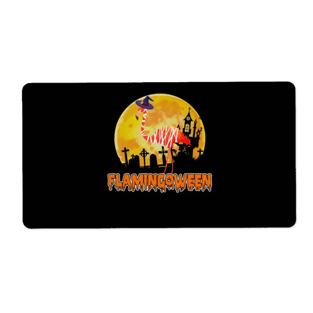 Flamingo | Flamingoween Funny Witch Halloween Label (Front)