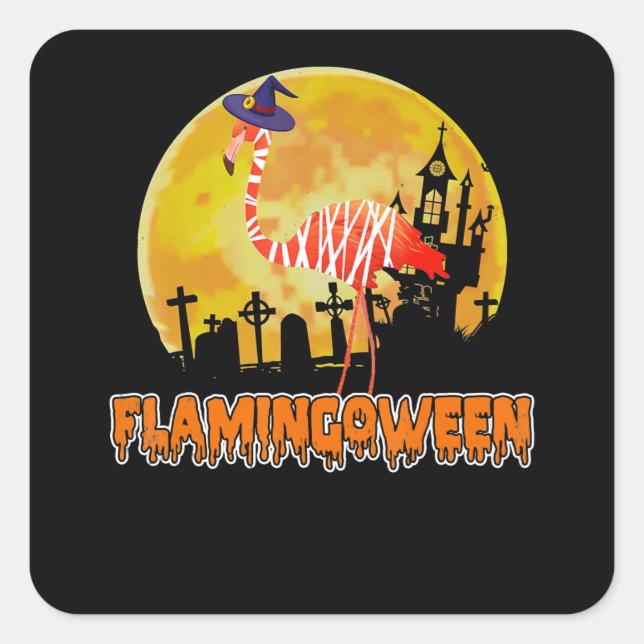 Flamingo | Flamingoween Funny Witch Halloween Square Sticker (Front)
