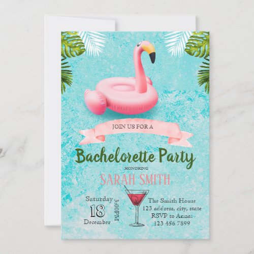 Flamingo float bachelorette invitation