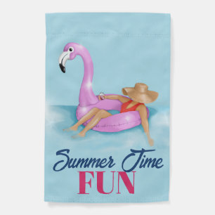 Flamingo float in pool garden flag