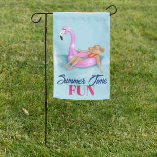 Flamingo Float in sparkling pool Garden Flag