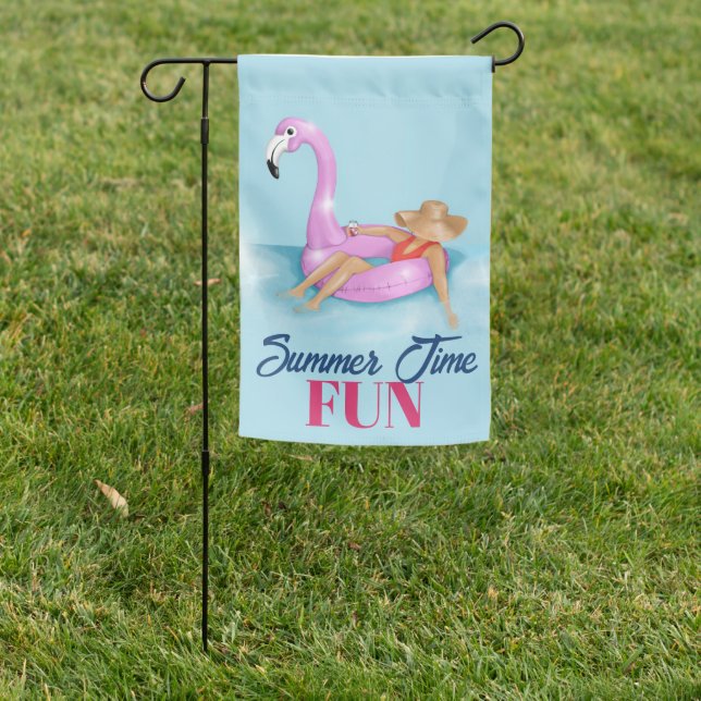 Flamingo Float in sparkling pool Garden Flag (In SItu)