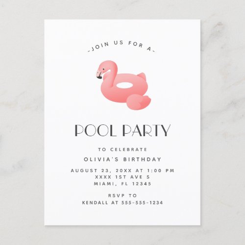 Flamingo Float Pool Party Birthday Invitation Postcard