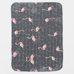 Flamingo Flock: Dark Grey Vintage. Baby Blanket