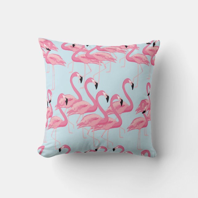 Flamingo Flock: Tropical Vintage Print Throw Pillow (Front)