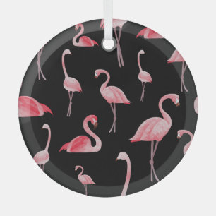 Flamingo Flock: Vintage Seamless Design Glass Ornament