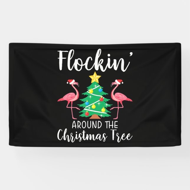 Flamingo | Flockin Around Christmas Tree Flamingo Banner (Horizontal)