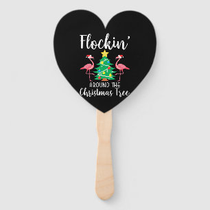 Flamingo Flockin Around Christmas Tree Flamingo Hand Fan