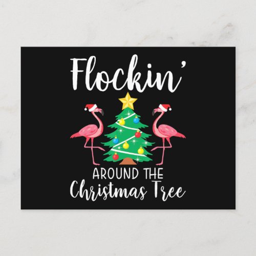 Flamingo  Flockin Around Christmas Tree Flamingo Invitation Postcard