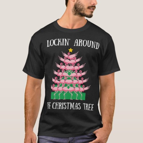 Flamingo Flocking Around The Christmas Tree Lights T_Shirt