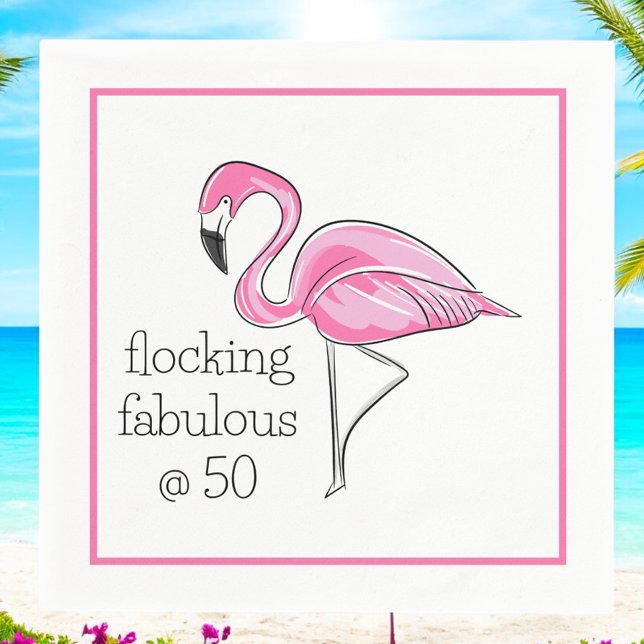 Flamingo Flocking Fabulous at Fifty Border Party Napkins (Creator Uploaded)