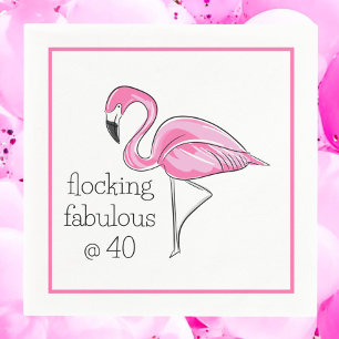 Flamingo Flocking Fabulous at Forty Birthday Napkins