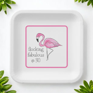 Flamingo Flocking Fabulous at Thirty Border Party Paper Plates