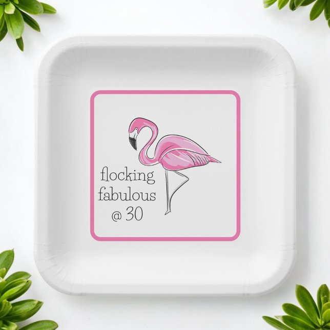 Flamingo Flocking Fabulous at Thirty Border Party Paper Plates (Creator Uploaded)