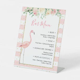 Flamingo Floral 2 Bar Menu Pedestal Sign
