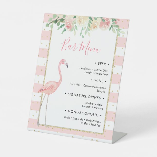 Flamingo Floral 2 Bar Menu Pedestal Sign (Front)