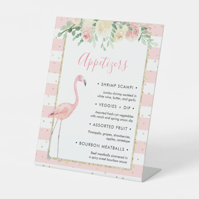 Flamingo Floral Appetizer buffet party sign (Front)