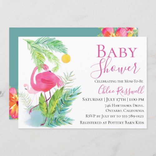 Flamingo Floral Baby Shower Invitation