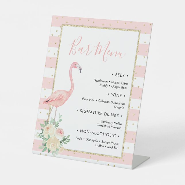 Flamingo Floral Bar Menu Pedestal Sign (Front)