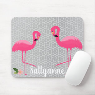 FLAMINGO FLORAL CUSTOMIZABLE SILVER GREY LEOPARD MOUSE PAD