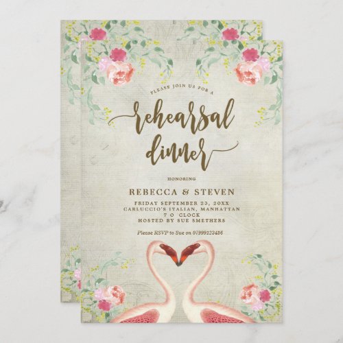 flamingo floral modern rehearsal dinner invitation