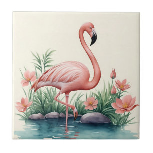 Flamingo Floral Pink Bird Ceramic Tile