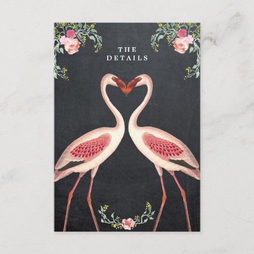 flamingo floral wedding details information card