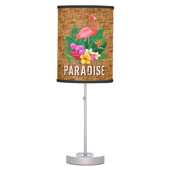 Flamingo Floral Wicker Print Table Lamp (Front)