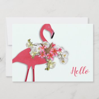 Flamingo Floral Wreath Hello Blank Note Card by millhill at Zazzle