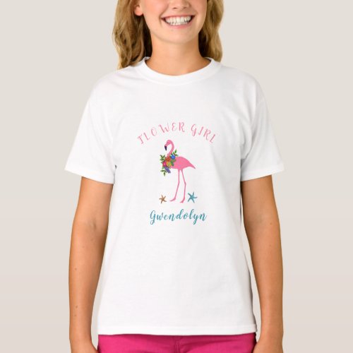 Flamingo Flower Girl Name Beach Wedding T_Shirt